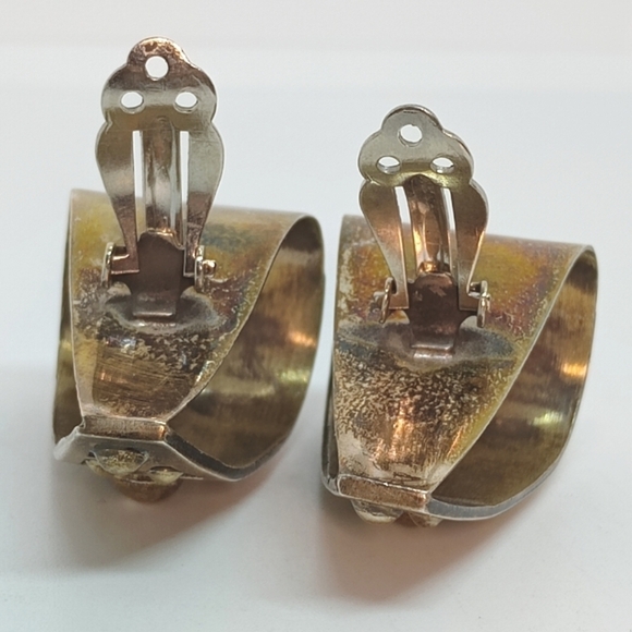 * huge vintage Mexico 925 brutalist modernist sterling silver clip on earrings - Picture 4 of 7